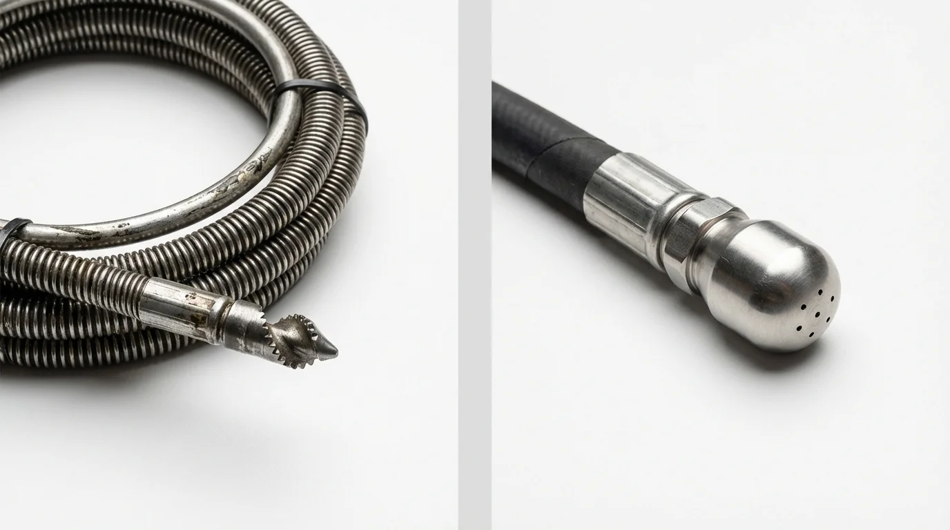 Drain snake cable and hydro jetting nozzle used for drain cleaning in Edgewater, MD