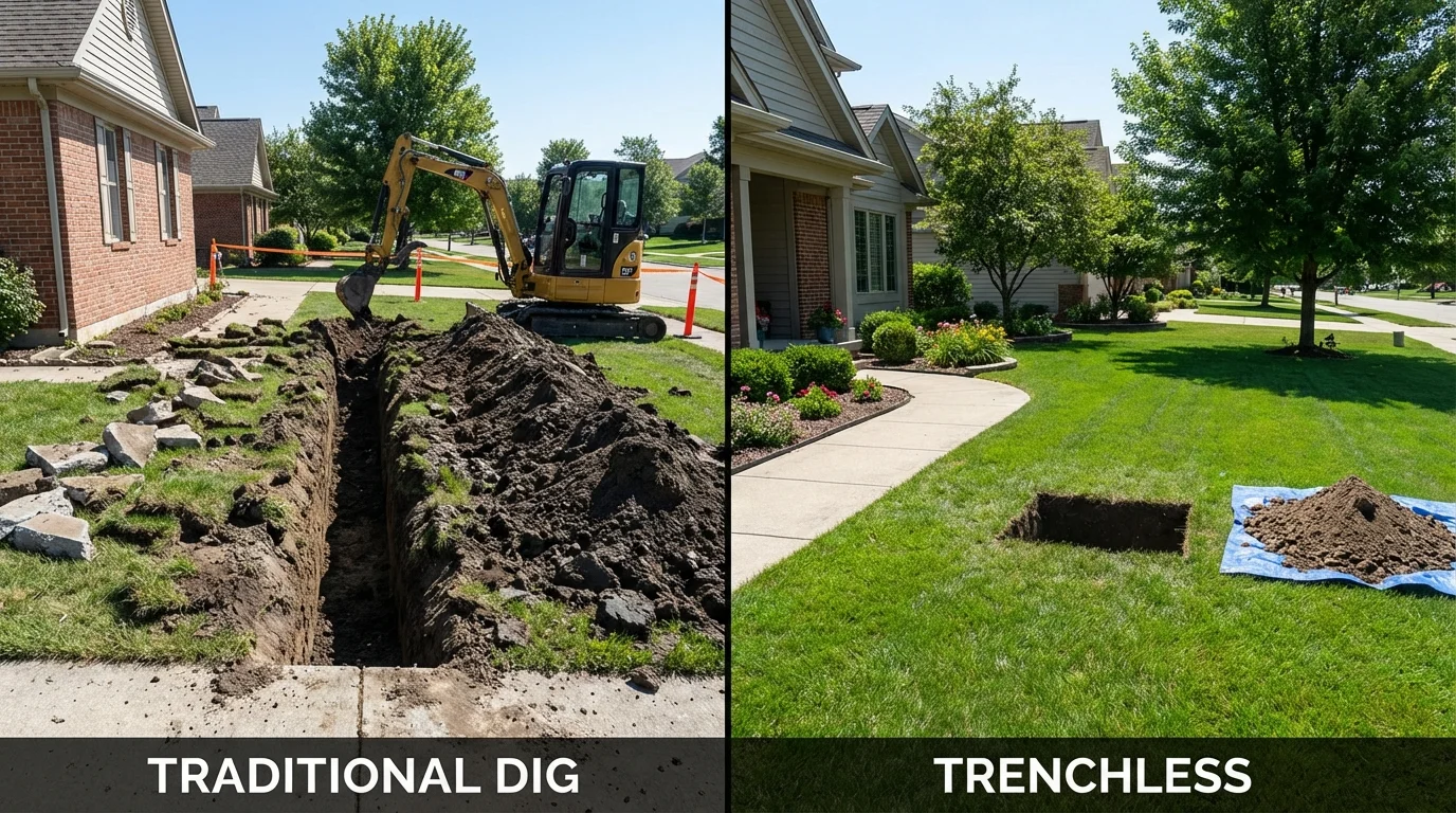 Trenchless sewer repair with minimal yard damage versus traditional excavation in Edgewater, MD
